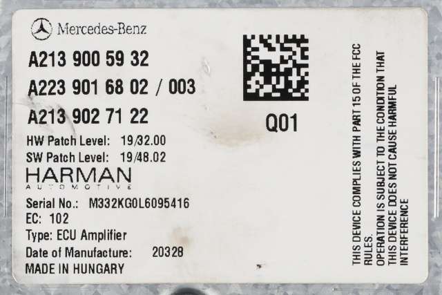 Bilstereo forsterker til Mercedes E-Klasse 2016-2023 (W213) (W213) (MERCEDES|A 213 900 59 32|)
