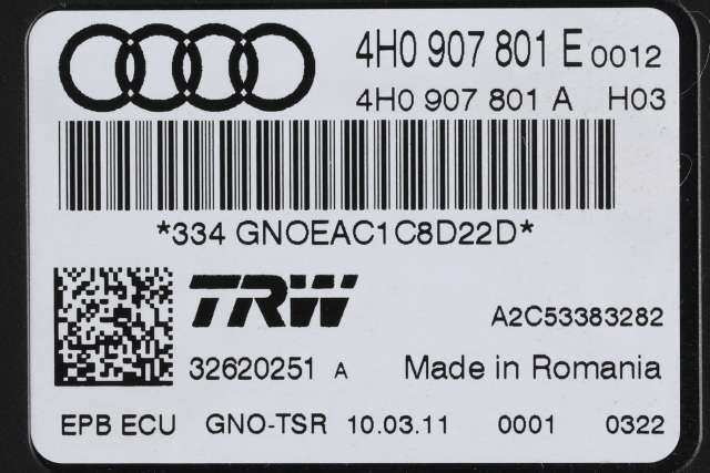 Styreenhet elektrisk parkbrems (EPB - Electric Parking Brake) til Audi A7 2010-2014 (Type I, Fase 1)  (VAG|4H0 907 801 E|)