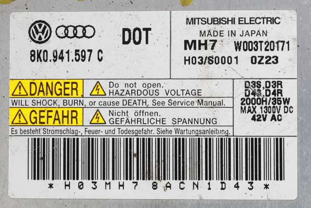Styreenhet xenon/ballast til Audi A7 2010-2014 (Type I, Fase 1)  (VAG|8K0 941 597 C|)