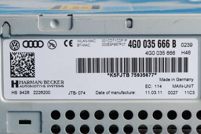 Bilstereo navigasjon spiller til Audi A7 2010-2014 (Type I, Fase 1)  (VAG|4G0 035 666 B|)