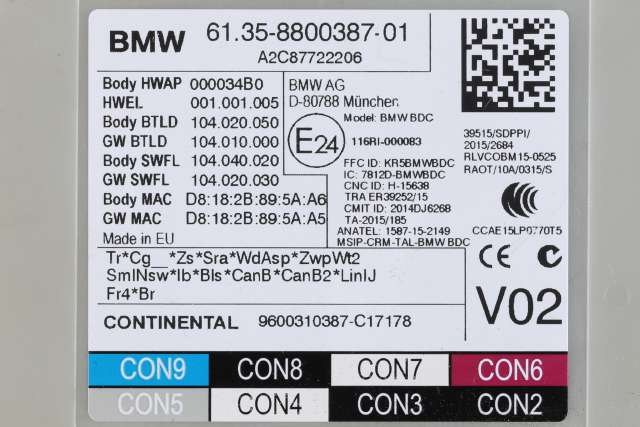 Styreenhet diverse til BMW 5-Serie 2017-->> (G30/G31) (G30/G31) (BMW|61.35-8 800 387|)