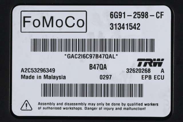 Styreenhet elektrisk parkbrems (EPB - Electric Parking Brake) til Volvo V70 2007-2013 (Type III, Fase 1) (VOLVO|31341542|6G91-2598-CF|)
