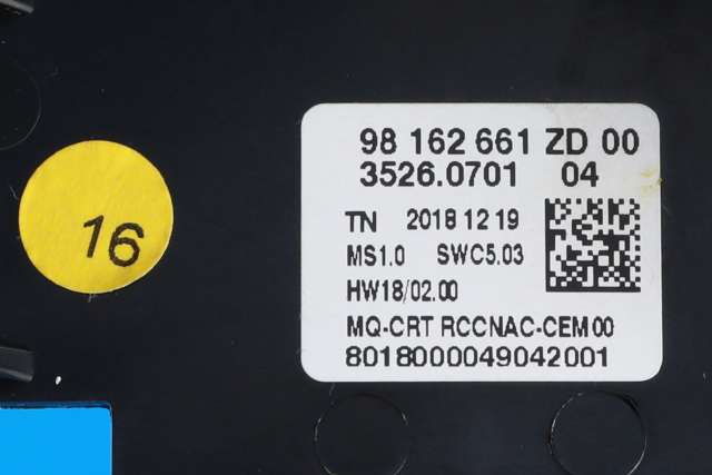 Bilstereo navigasjon betjeningspanel til Citroën Berlingo 2019-->> (Type III)  (CITROEN|98 162661 ZD|)