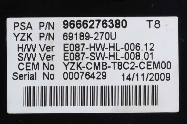 Instrumentpanel til Peugeot 3008 2009-2016 (Type I)  (YAZAKI|69189-270U|96 662763 80|)