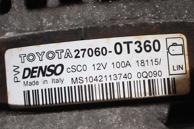 Dynamo til Toyota Avensis 2015-2019 (Type III, Fase 2)  (DENSO|104211-3740|27060-0T360. 12 VOLT - 100 AMP|)