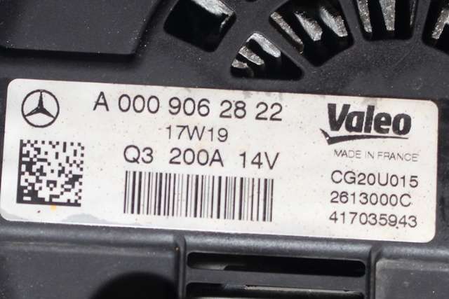 Dynamo diesel til Mercedes Vito 2014-->> (W447) (W447) (VALEO|CG20U015|A 000 906 28 22. 14 VOLT - 200 AMP|)
