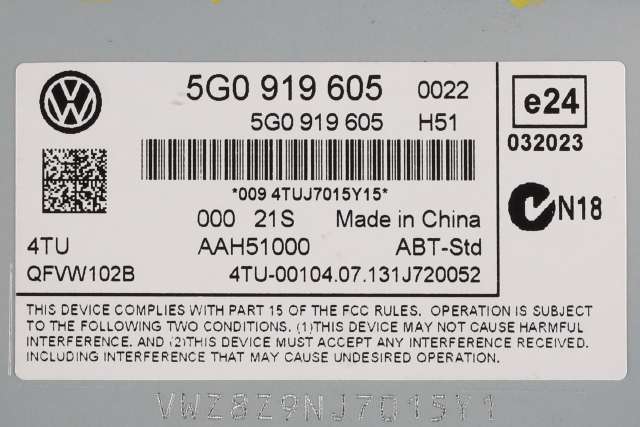 Bilstereo navigasjon betjeningspanel til VW Golf VII 2012-2017 (Fase 1)  (VAG|5G0 919 605|)