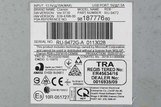 Bilstereo navigasjon til Toyota Proace City 2020-->> (PSA|98 187776 80|)