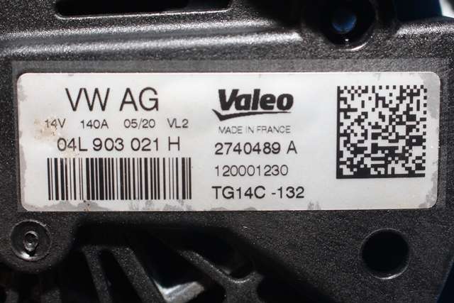 Dynamo diesel til Škoda Octavia 2017-2020 (Type III, Fase 2) (VALEO|TG14C-132|04L 903 021 H. 14 VOLT - 140 AMP|)