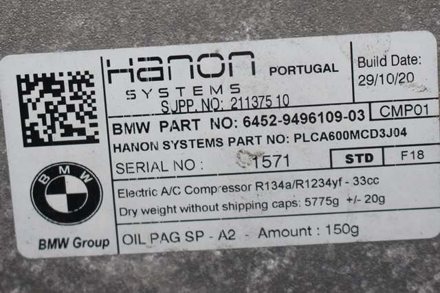 Aircondition kompressor hybrid til BMW X1 2015-2022 (F48) (F48) (BMW|64.52-9 496 109|)