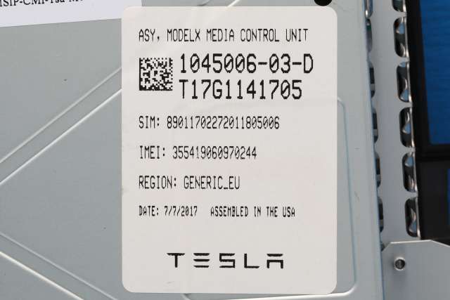 Multimedia display (MCU - Media Controller Unit) til Tesla Model S 2016-2021 (Fase 2)  (TESLA|1045006-03-D|)