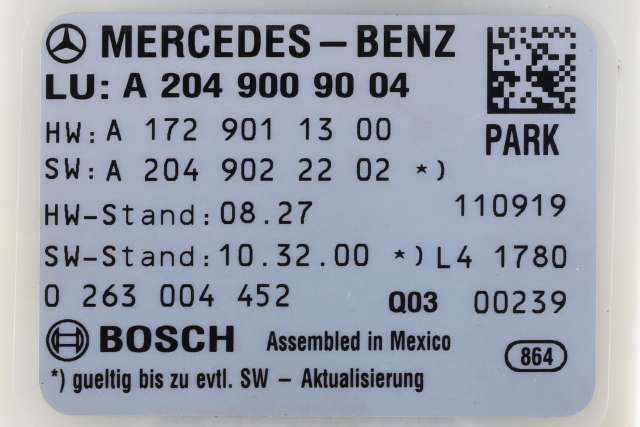 Styreenhet parkering til Mercedes C-Klasse 2011-2014 (Fase 2) (W204) (W204) (BOSCH|0 263 004 452|A 204 900 90 04|)