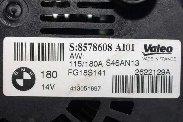 Dynamo diesel til BMW 1-Serie 2011-2015 (Fase 1) (F20/F21) (F20/F21) (VALEO|FG18S141|8 578 608. 14 VOLT - 180 AMP|)