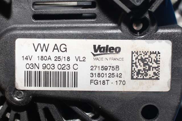 Dynamo diesel til VW Transporter / Caravelle 2015-2019 (T6) (T6) (VALEO|2715975B|03N 903 023 C. 14 VOLT - 180 AMP|)