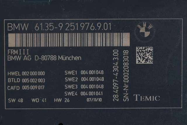 Styreenhet diverse til BMW 5-Serie 2010-2017 (F10/F11) (F10/F11) (BMW|61.35-9 251 976|)