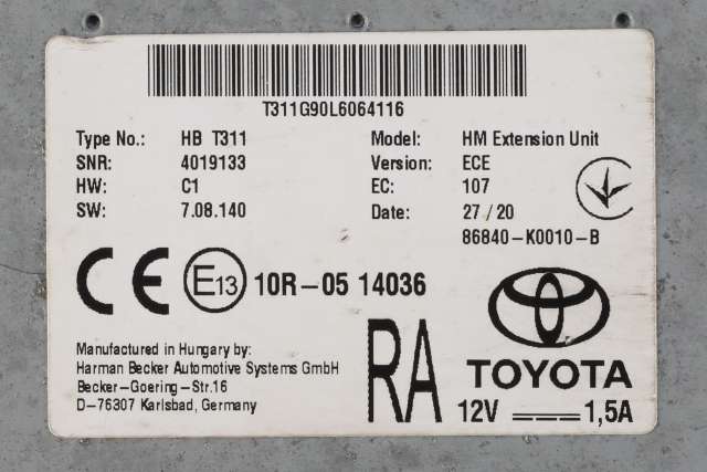 Bilstereo diverse til Toyota RAV4 2019-->> (Type V) (TOYOTA|86840-K0010-B|)