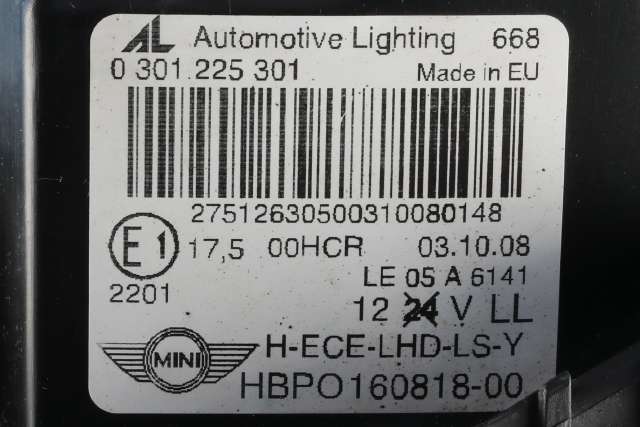 Frontlykt venstre halogen til Mini One/Cooper 2007-2014 (R55-57) (R55-57) (AUTOMOTIVE|0 301 225 301|)