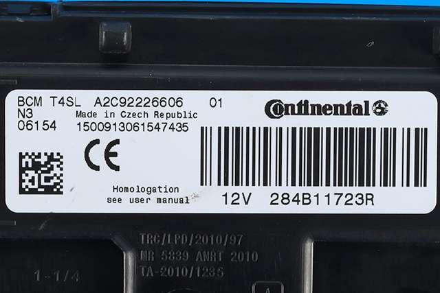 Styreenhet comfort (BCM) til Dacia Duster 2010-2017 (Type I)  (CONTINENT|A2C92226606|284B 11723R|)