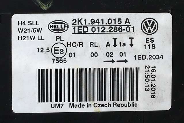 Frontlykt venstre halogen til VW Caddy 2015-2020 (Type III, Fase 3)  (HELLA|1ED 012 286-01|2K1 941 015 A|)