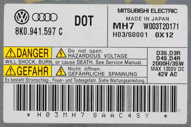 Styreenhet xenon/ballast til Audi A5 2007-2016 (Type I) (VAG|8K0 941 597 C|)