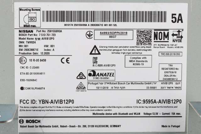 Bilstereo navigasjon til Nissan Leaf 2018-->> (Type II)  (NISSAN|25915-5SR0A|)
