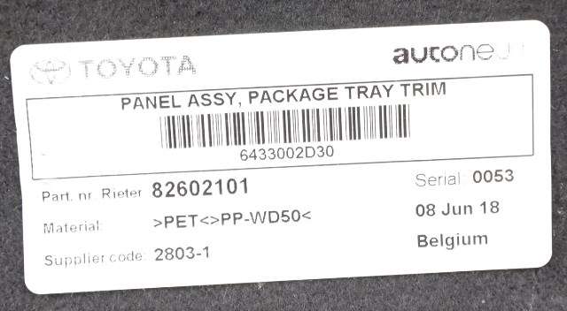 Hattehylle til Toyota Auris 2015-2019 (Type II, Fase 2) (TOYOTA|64330-02D30|)