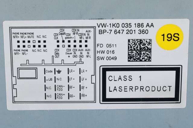 Bilstereo til VW Golf VI 2008-2012  (VAG|1K0 035 186 AA|)