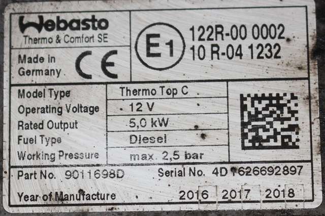 Dieselvarmer til Fiat Ducato 2014-->>  (WEBASTO|THERMO TOP C|1343815080|)