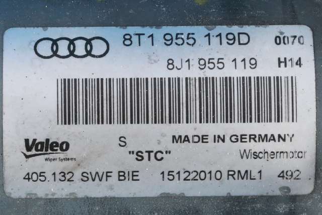 Viskermotor frontrute komplett m/overføring til Audi A5 2007-2016 (Type I)  (VAG|8T1 955 023 E|8T1 955 119 D|)