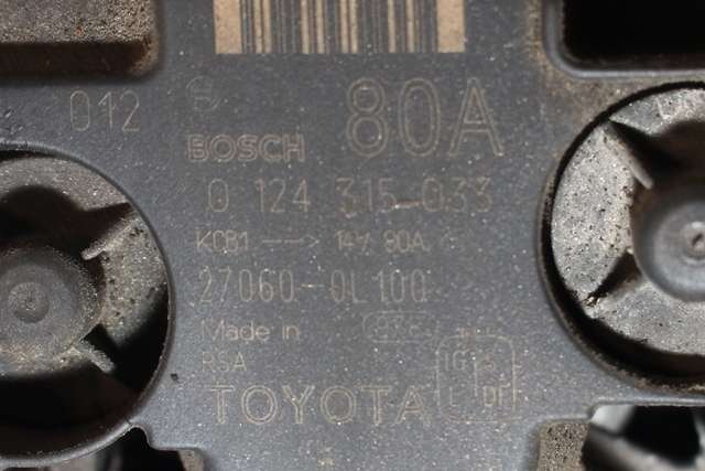 Dynamo diesel til Toyota Hilux 2006-2011 (BOSCH|0 124 315 033|27060-0L100. 14 VOLT - 80 AMP|)