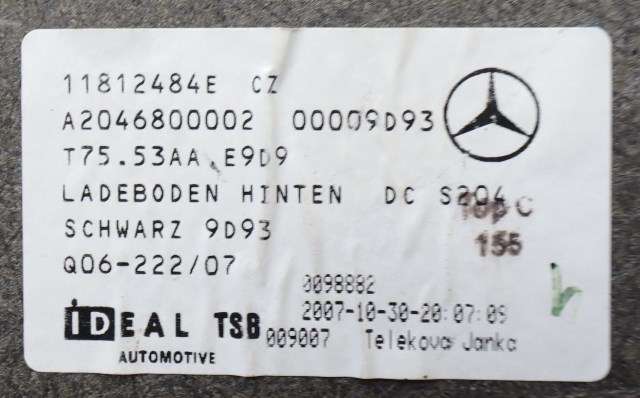 Bagasjerom teppe/gulvplate til Mercedes C-Klasse 2007-2011 (Fase 1) (W204) (W204) (MERCEDES|A 204 680 00 02|)
