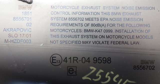 MC, Eksos bakre til MC BMW S1000 R 2014-->> (Naked) (Naked) (AKRAPOVIC|41R-04 9598|18.51-8 556 701. LITT|)