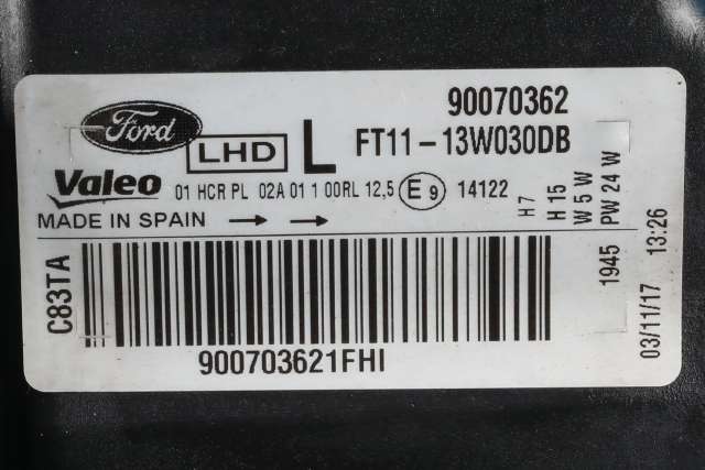 Frontlykt venstre halogen til Ford Transit Connect 2013-2018 Type II, Fase 1 (VALEO|90070362|FT11-13W030-DB|)