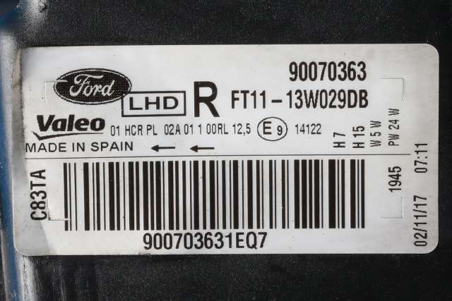 Frontlykt høyre halogen til Ford Transit Connect 2013-2018 Type II, Fase 1  (VALEO|90070363|FT11-13W029-DB|)