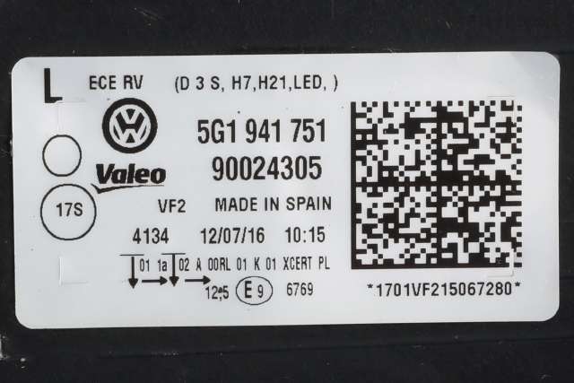 Frontlykt venstre xenon til VW Golf VII 2012-2017 (Fase 1)  (VAG|5G1 941 751|)