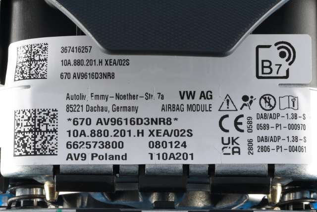 Airbag rattpute til VW ID.4 2020-->> (VAG|10A 880 201 H|)
