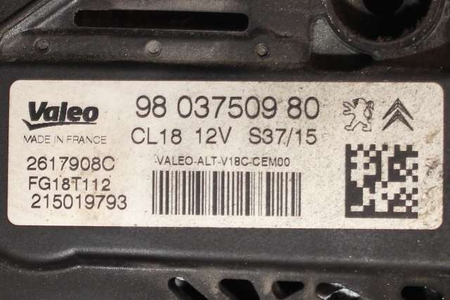 Dynamo diesel til Citroën Jumpy 2007-2016 (Type II) (VALEO|FG18R112|98 037509 80. 12 VOLT - 180 AMP|)