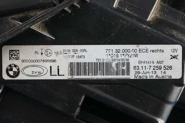 Frontlykt høyre xenon til BMW 3-Serie 2012-2018 (F30/F31/F34) (F30/F31/F34) (BMW|63.11-7 259 526|)