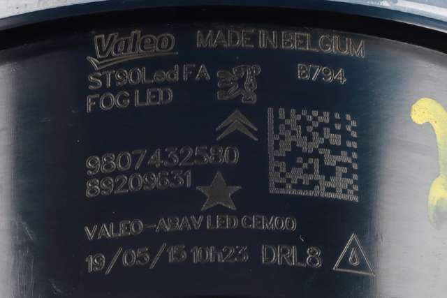 Tåkelykt høyre foran til Peugeot 508 2014-2018 (Type I, Fase 2)  (VALEO|89209631|98 074325 80|)