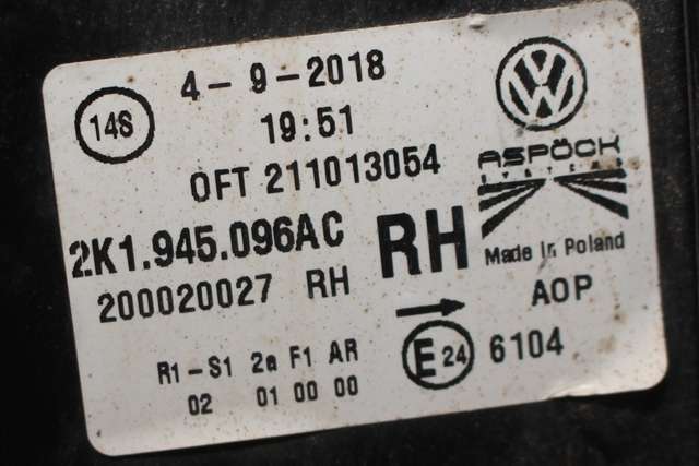 Baklykt høyre til VW Caddy 2015-2020 (Type III, Fase 3)  (VAG|2K1 945 096 A|)