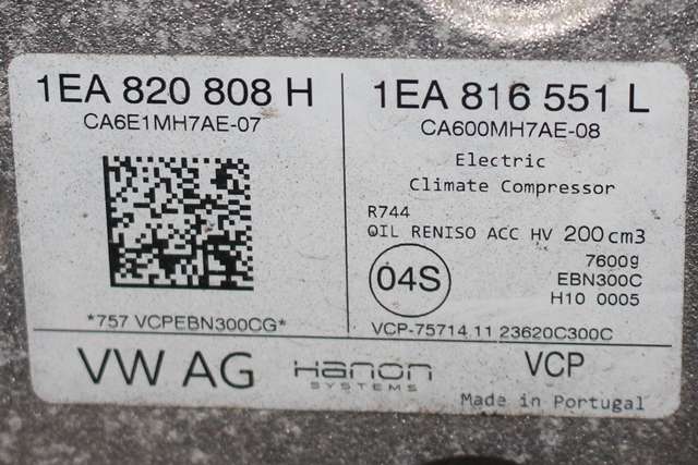 Aircondition kompressor elbil til VW ID.4 2020-->>  (VAG|1EA 820 808 H|1EA 816 551 L|)