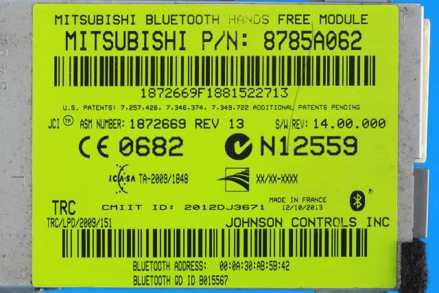 Styreenhet bluetooth til Mitsubishi Outlander 2012-2015 (Type III, Fase 1)  (MITSUBISHI|8785A062|)