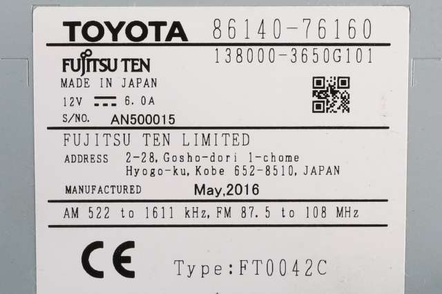 Bilstereo til Lexus CT 2010-2020  (FUJITSU|138000-3650G101|86140-76160|)