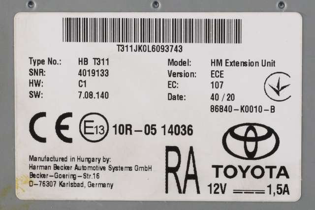 Bilstereo diverse til Toyota RAV4 2019-->> (Type V)  (TOYOTA|86840-K0010-B|)