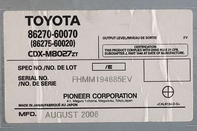 Bilstereo CD-veksler til Toyota Land Cruiser 120 2002-2009  (TOYOTA|86270-60070|)