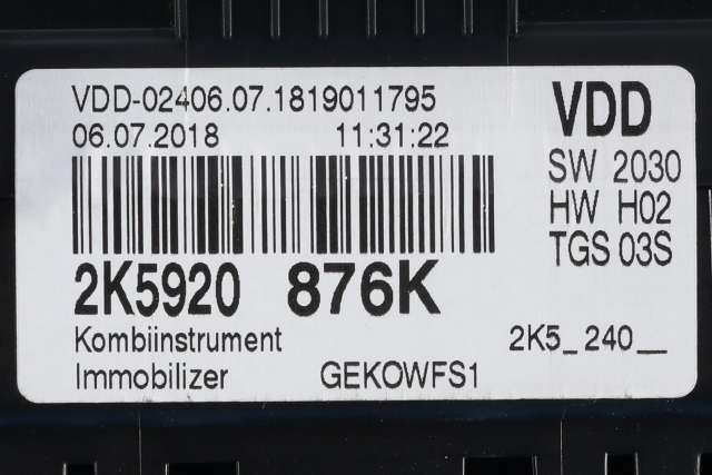Instrumentpanel til VW Caddy 2015-2020 (Type III, Fase 3)  (VAG|2K5 920 876 K|)