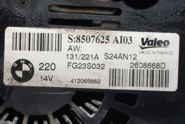 Dynamo diesel til BMW X3 2010-2017 (F25) (F25) (VALEO|2608668D|8 507 625. 14 VOLT - 220 AMP|)