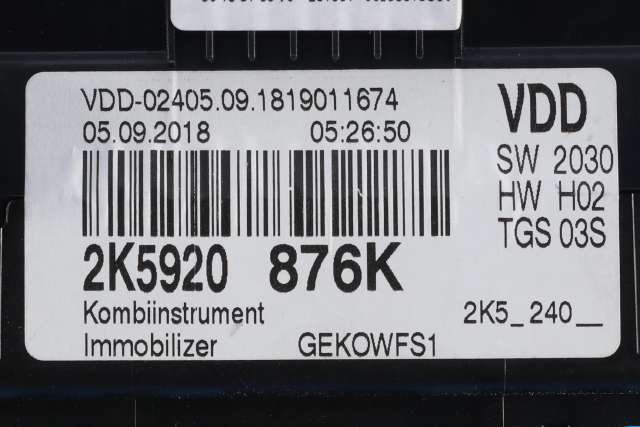 Instrumentpanel til VW Caddy 2015-2020 (Type III, Fase 3)  (VAG|2K5 920 876 K|)