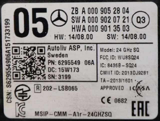 Sensor radar til Mercedes B-Klasse, electric drive 2014-2018 (W242) (W242) (MERCEDES|A 000 905 28 04|)