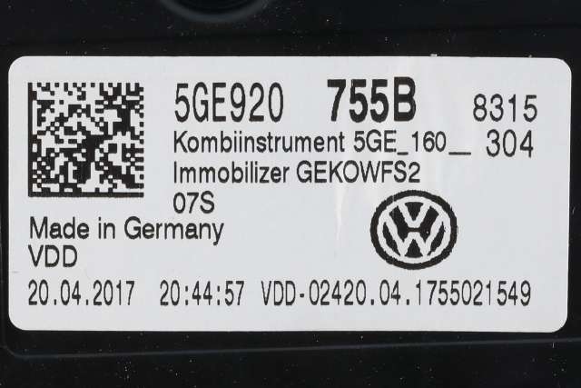 Instrumentpanel til VW e-Golf 2017-2020 (Fase 2)  (VAG|5GE 920 755 B|)